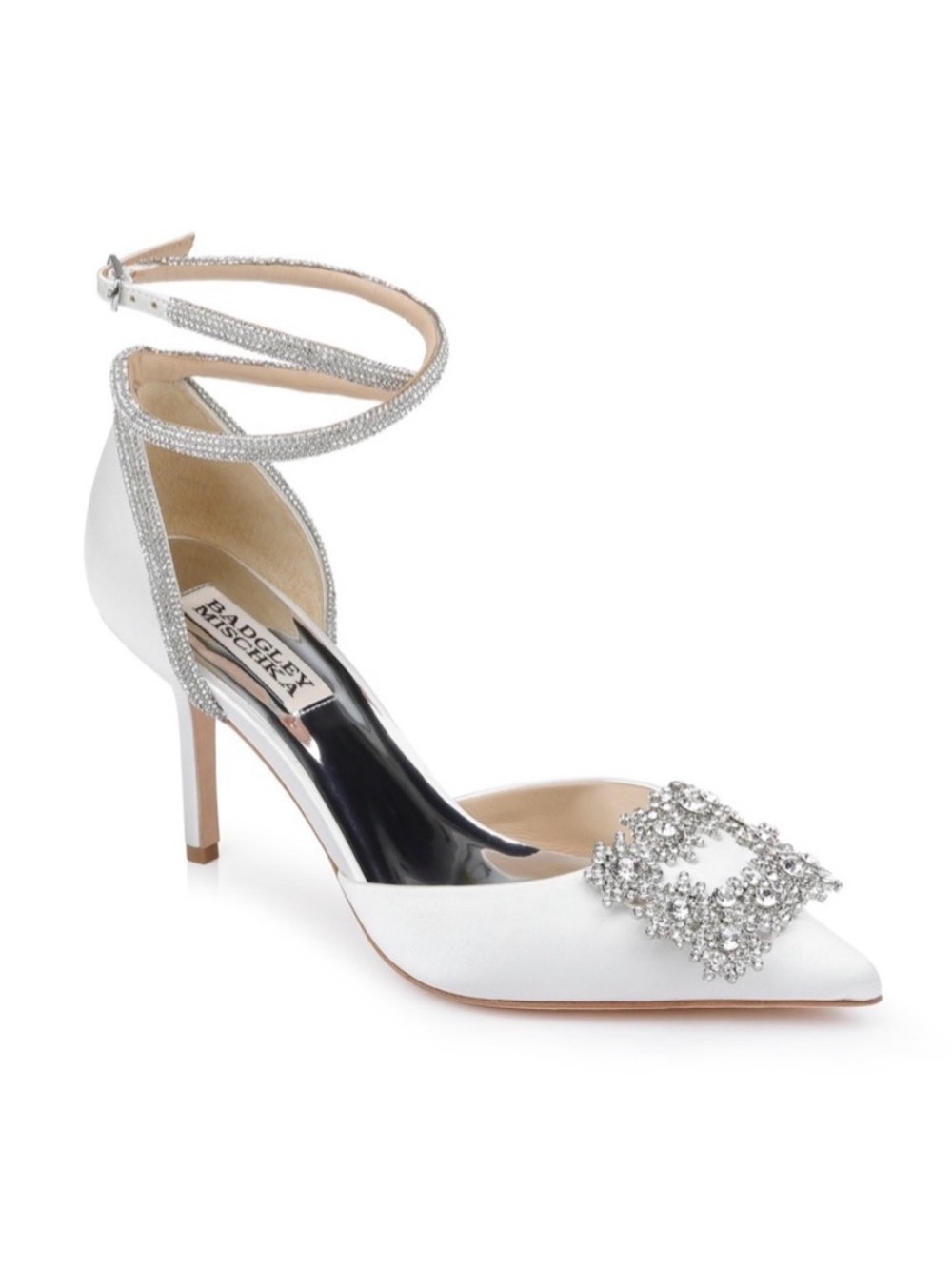 Badgley Mischka Saint Embellished Satin Ankle-Strap Wedding Pump